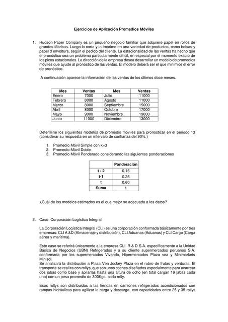 Ejercicios Promedios Móviles