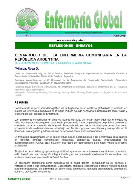 DESARROLLO DE LA ENFERMERIA COMUNITARIA EN LA REPÚ