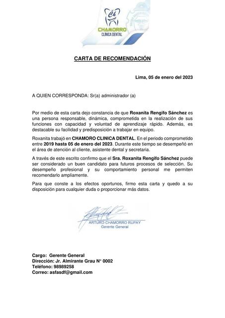 carta recomendación laboral