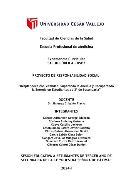 Proyecto de responsabilidad social Salud Pública IV