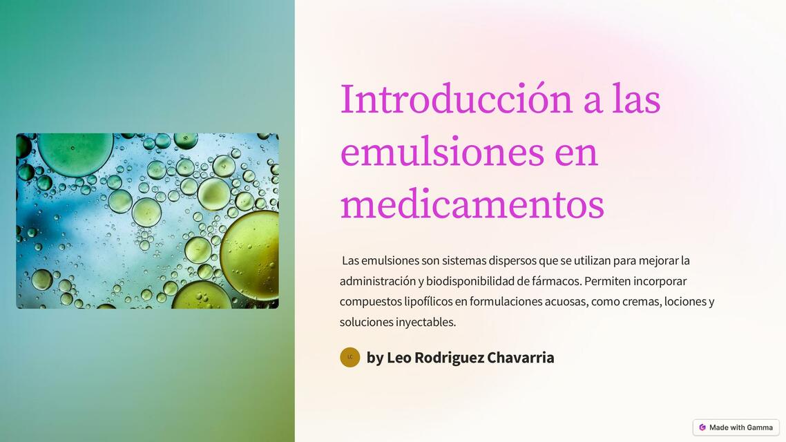 Introduccion a las emulsiones en medicamentos