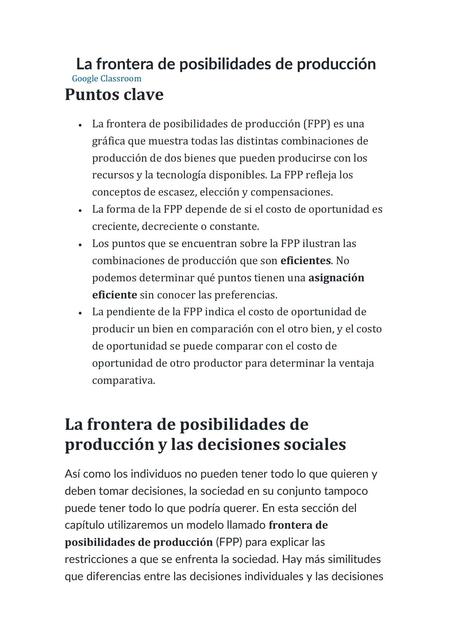 La frontera de posibilidades de producción