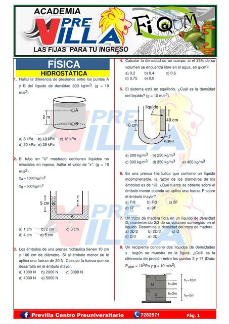 PREVILLA FISICA HIDROSTATICA