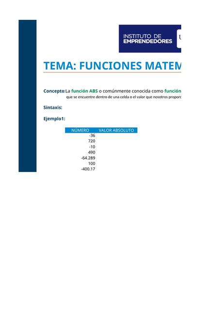 01 Funciones Matemáticas Ejercicios