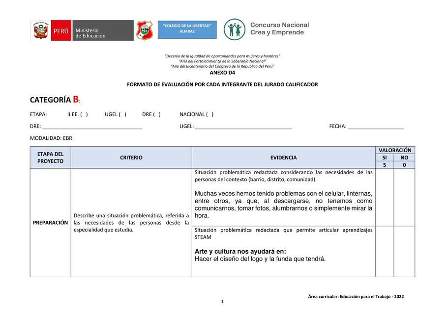 EVALUACIÓN CATERGORÍA B