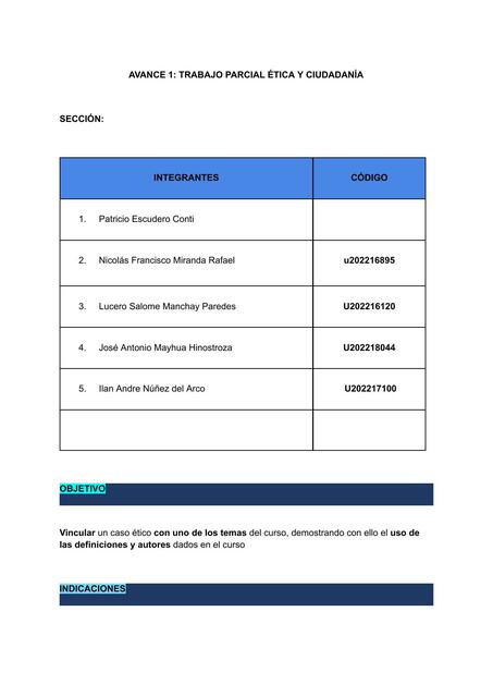 AVANCE 1 TRABAJO PARCIAL ÉTICA Y CIUDADANÍA Grupo