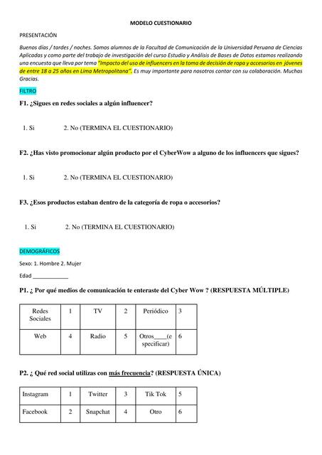 Plantilla de Cuestionario