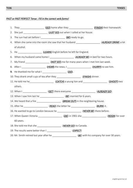 Worksheet 2 past perfect past tense