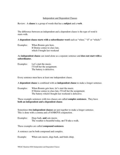 Worksheet Clauses 5