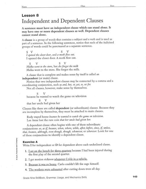 Worksheet Clauses 6