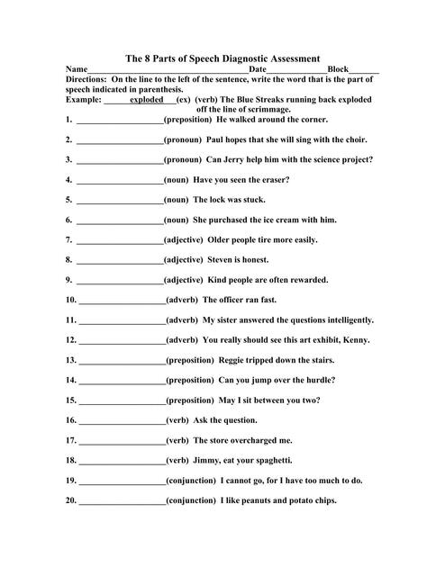 The 8 Parts of Speech Diagnostic Assessment2