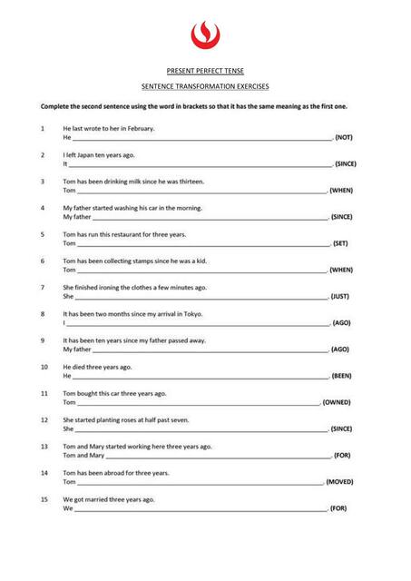 Worksheet 2 Present perfect tense