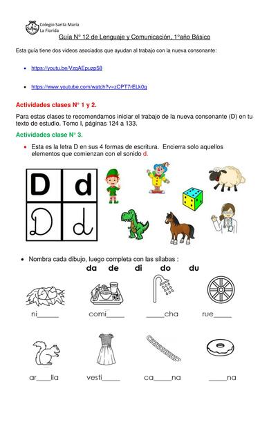 1 Básico Lenguaje Guía 12 Profesoras Primero Básic