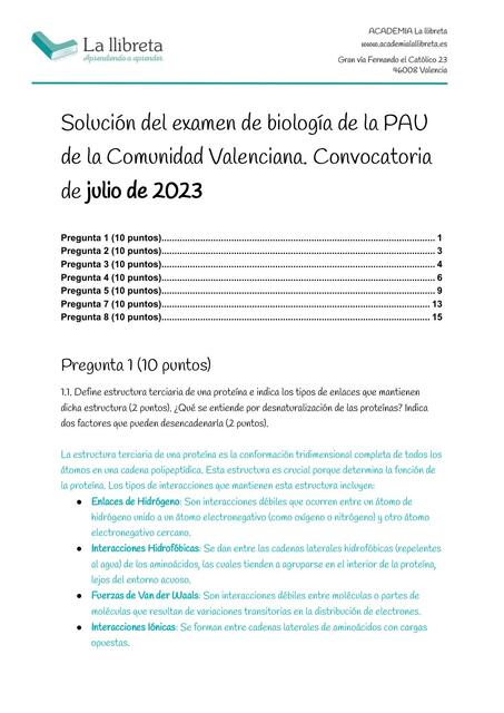 Examen de PAU biología julio