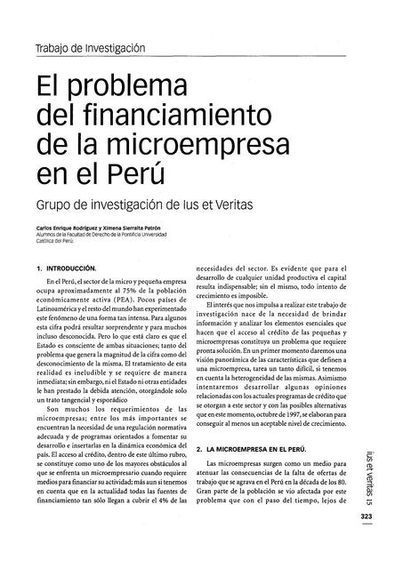 El problema del financiamiento de la microempresa