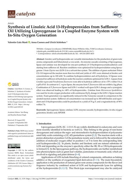 Enzimas Synthesis of Linoleic Acid 13 Hydroperoxid