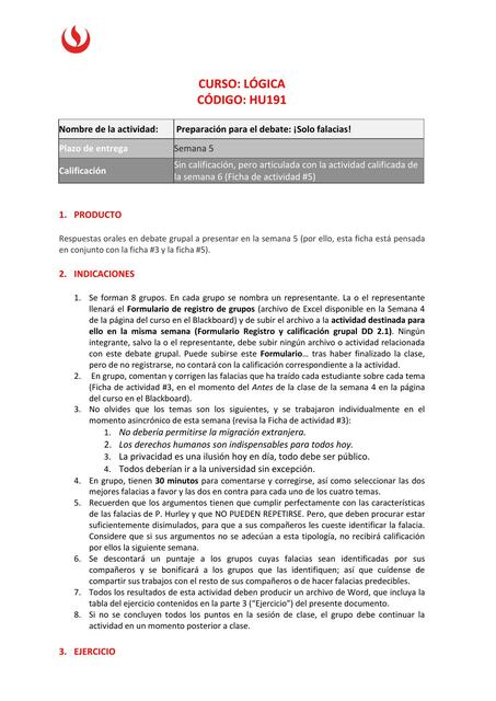 Ficha de actividad 4 Preparación para el debate So