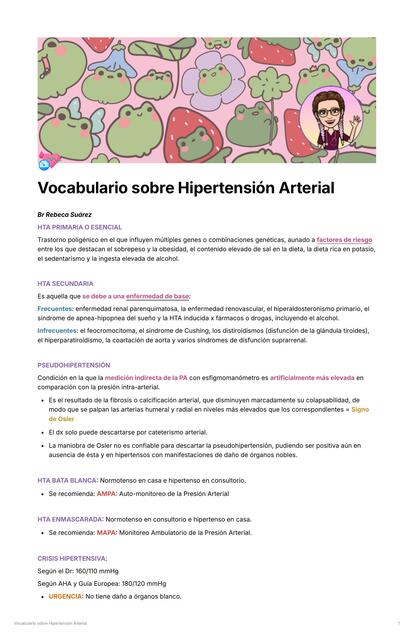 Vocabulario sobre Hipertensión Arterial (HTA) - Br Rebeca Suárez