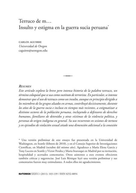 TESTIMONIOS Y ESTIGMA EN LA GUERRA SUCIA PERUANA