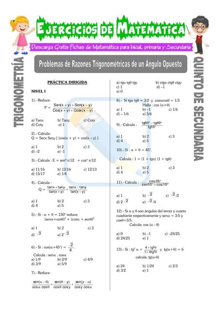 Problemas de Razones Trigonométricas de un Ámgulo