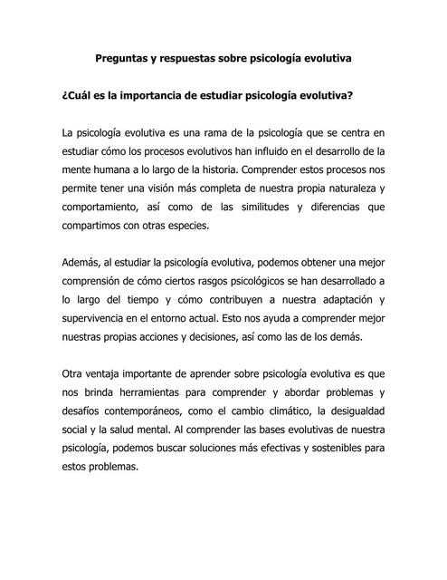 Preguntas y respuestas sobre psicología evolutiva