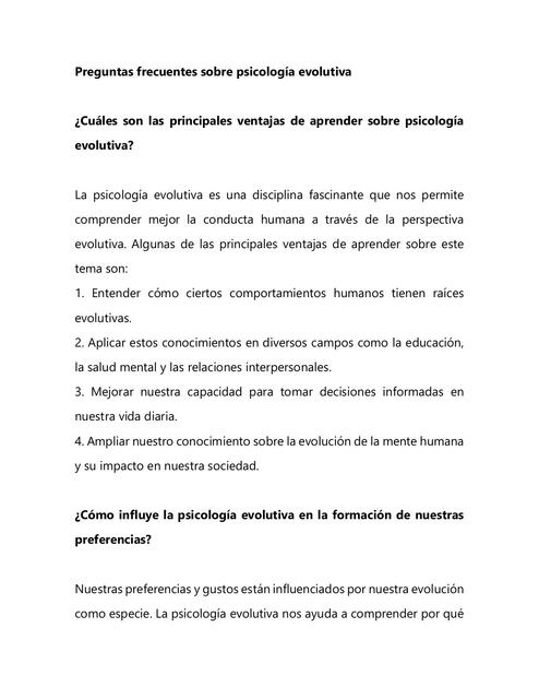 Preguntas frecuentes sobre psicología evolutiva