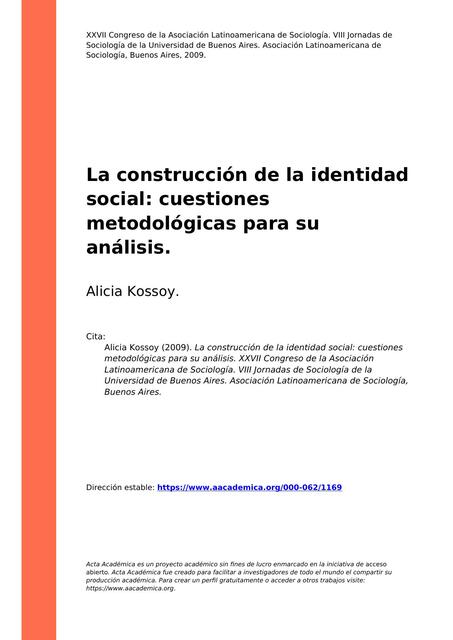 Identidad social cuestiones metologicas