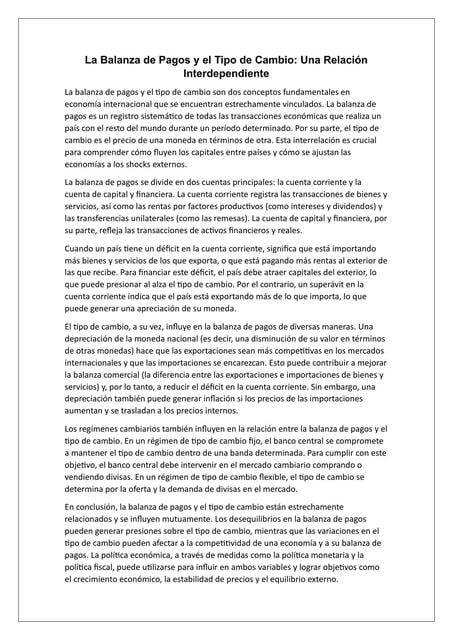 La Balanza de Pagos y el Tipo de Cambio | Maria | uDocz
