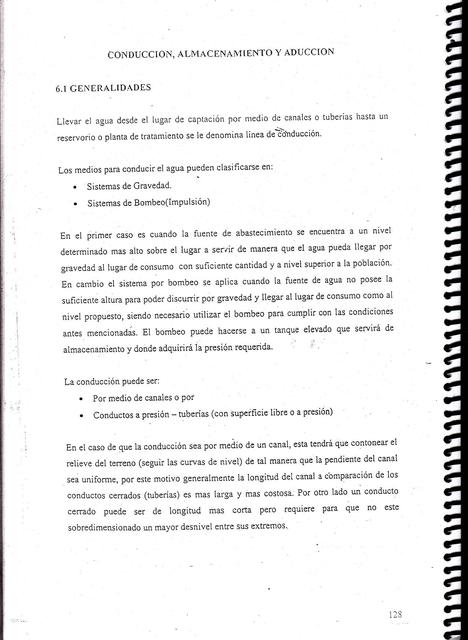 APUNTES TEMA 6: CONDUCCION, ALMACENAMIENTO Y ADUCCION