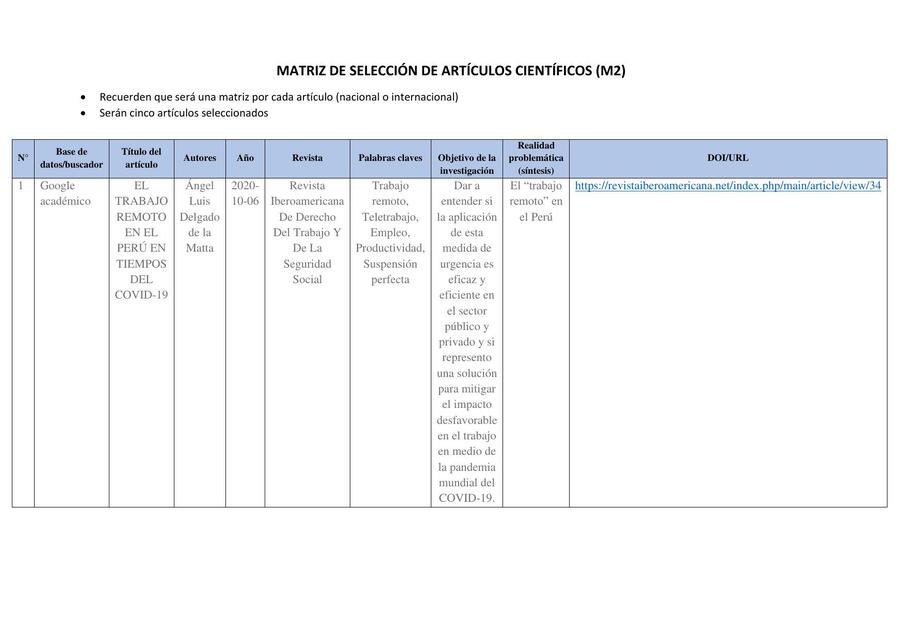 MATRIZ DE SELECCIÓN DE ARTÍCULOS 2