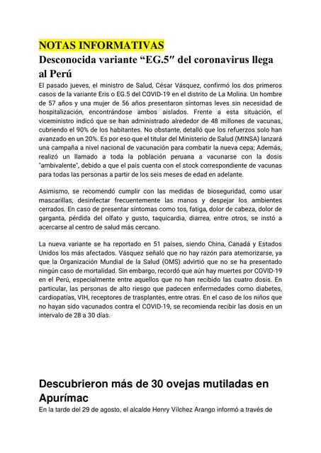 NOTAS INFORMATIVAS Y ENTREVISTAS