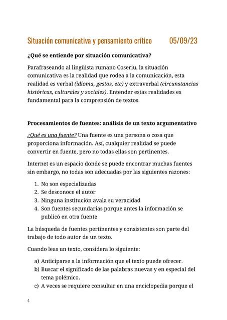 Situación comunicativa y pensamiento crítico