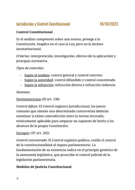 Jurisdicción y Control Constitucional