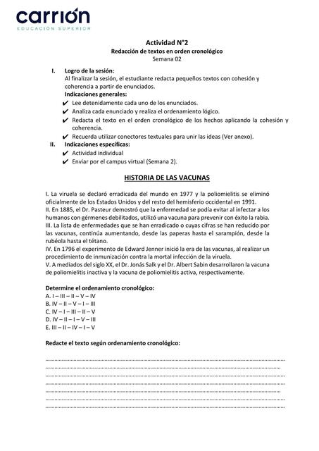 Redacción de textos en orden cronológico 