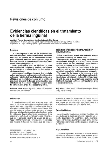 Evidencias científicas en el tratamiento de la hernia inguinal 