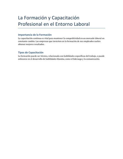 La Formación y Capacitación Profesional en el Ento