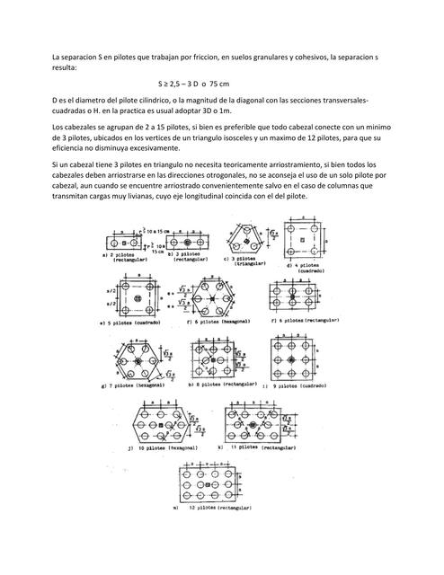 La separacion S en pilotes que trabajan por friccion