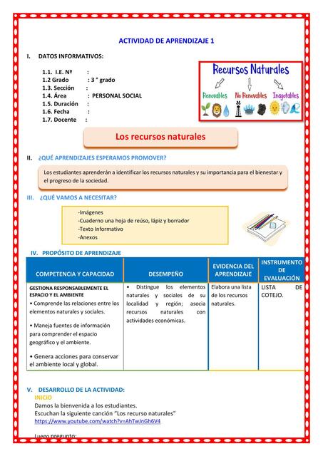 D1 A2 SESION PS Los recursos naturales