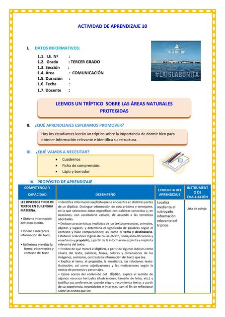 D1 A1 SESION COM LEEMOS UN TRÍPTICO SOBRE LAS ÁREA