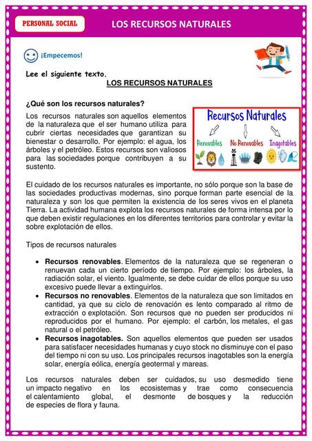 D1 A2 FICHA PS Los recursos naturales