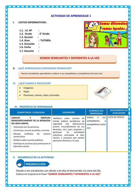 D1 A3 SESION TUT SOMOS SEMEJANTES Y DIFERENTES A L