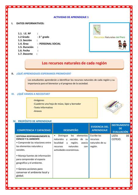 D1 A2 SESION PS Los recursos naturales de cada reg