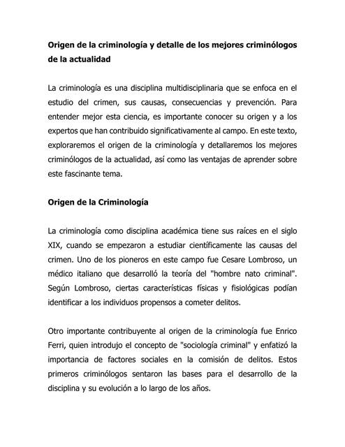 Origen de la criminología y detalle de los mejores criminológos