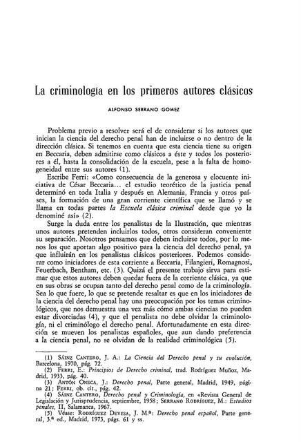 La criminología en los primeros autores clásicos