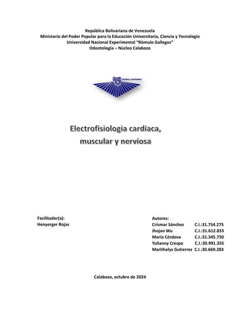 Potenciales eléctricos - Electrofisiología muscular, cardiaca y nerviosa