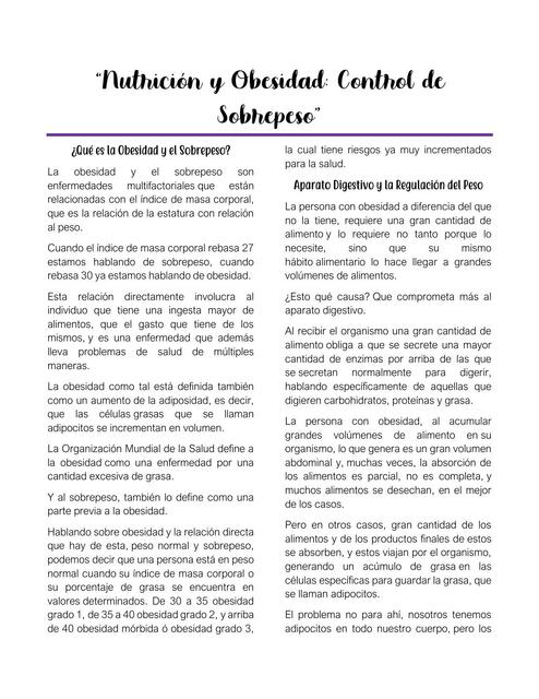 Nutrición y Obesidad Control de Sobrepeso