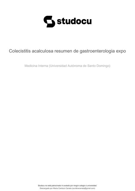 colecistitis acalculosa resumen de gastroenterolog