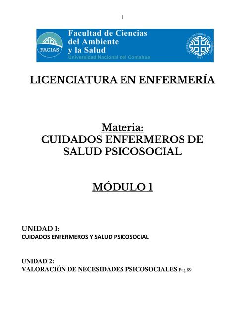 Módulo 1 Cuidados Psicosociales Unidades I y II