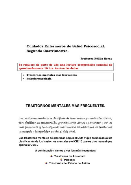 TRASTORNOS MENTALES MÁS FRECUENTES y Psicofármacos