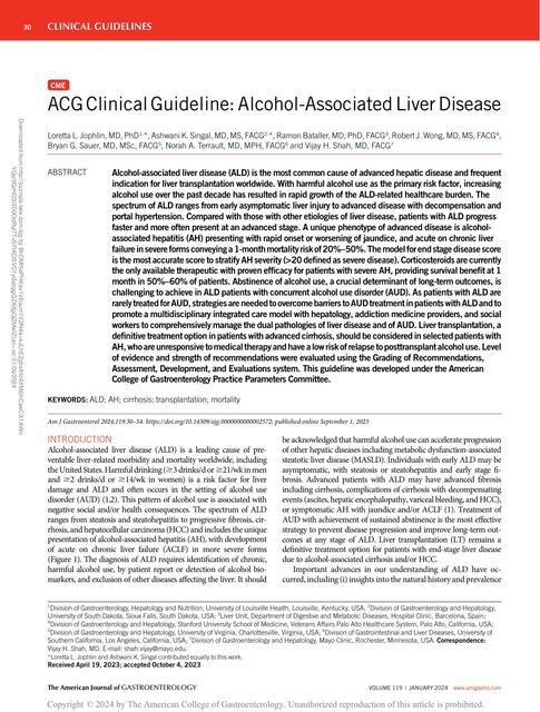 Alcohol Associated Liver Disease ACG Guidelines 2